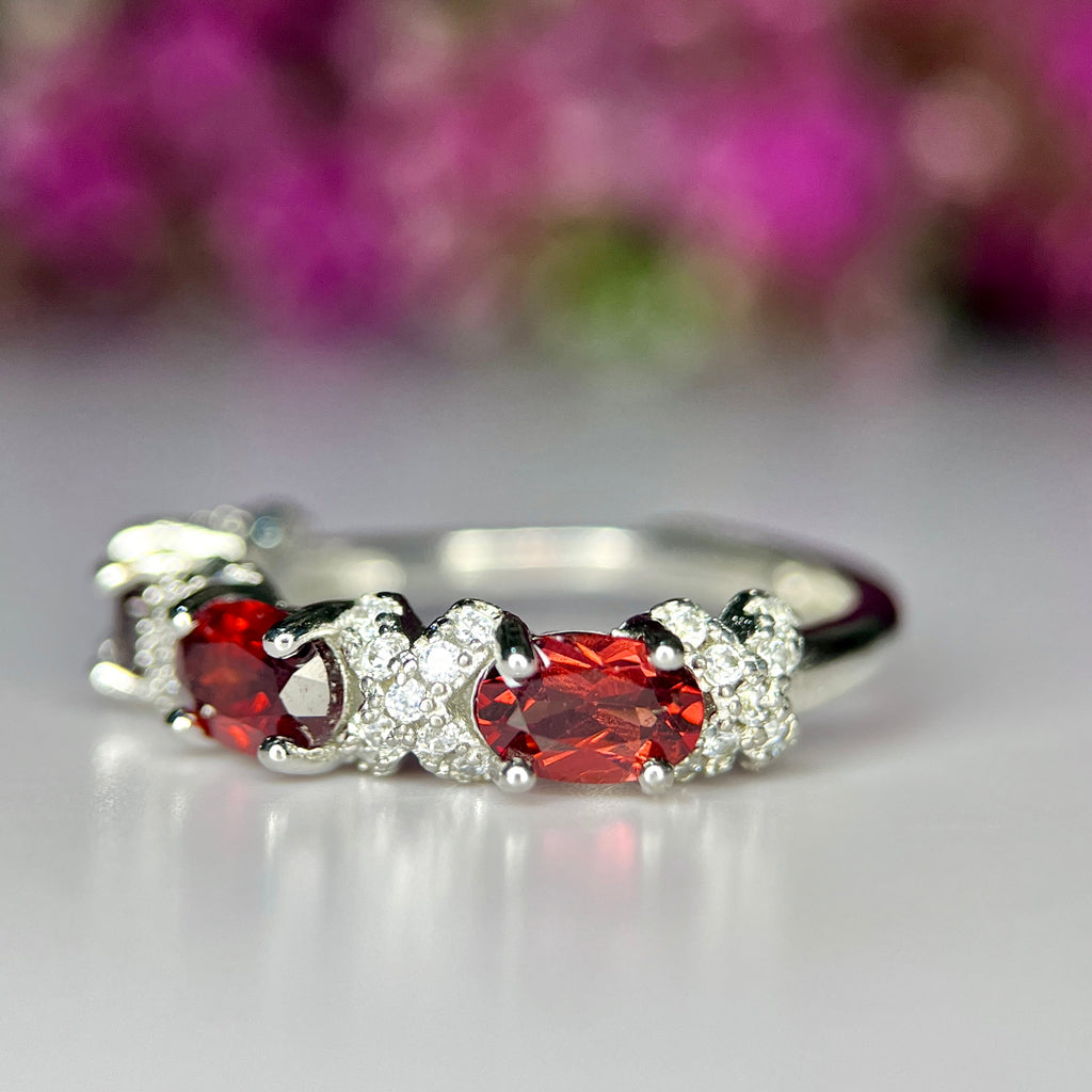 Bague - Garnet Naturel Éclatant & Rhodium Plated