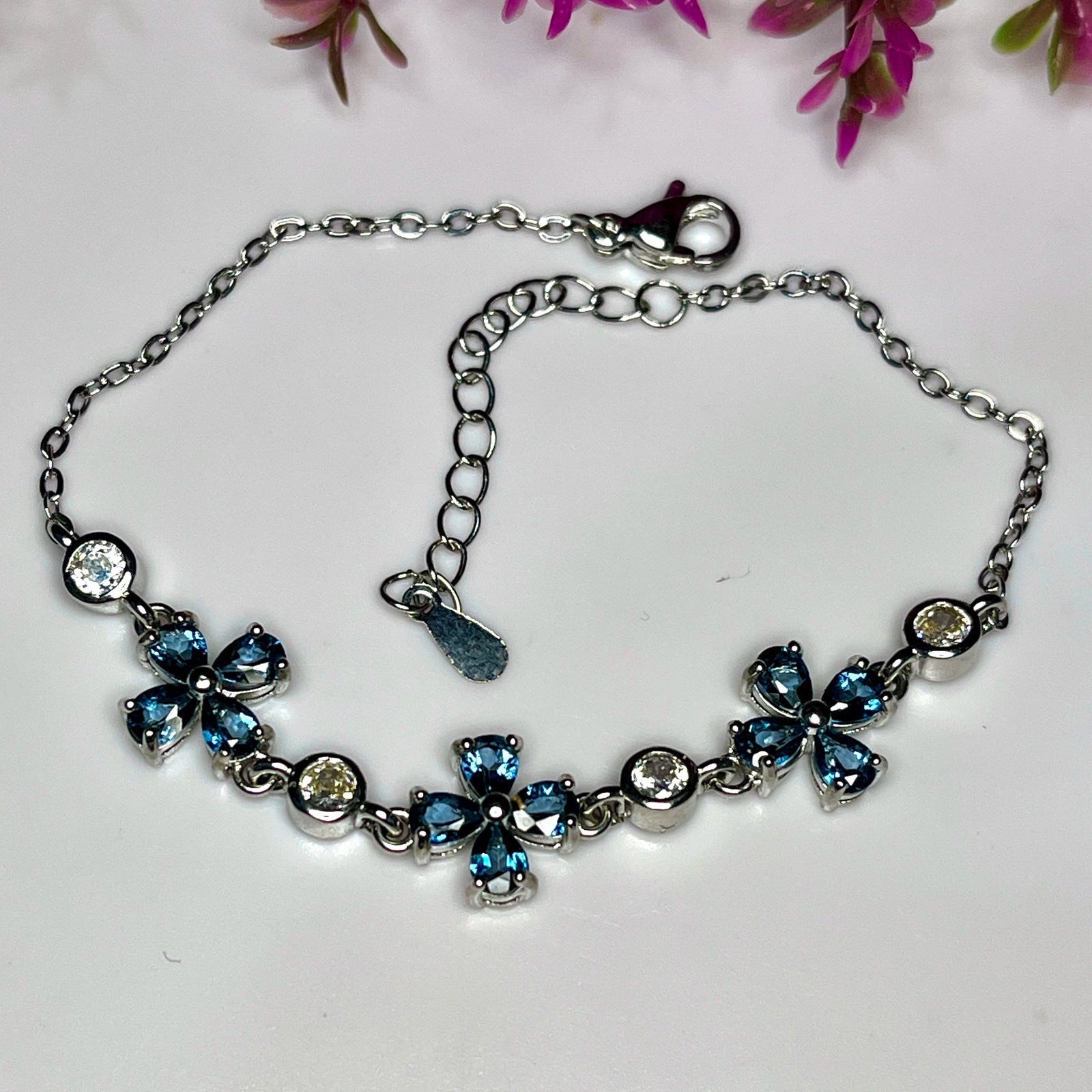 Bracelet Éclat Océanique - Topaze London Blue & Argent Rhodié