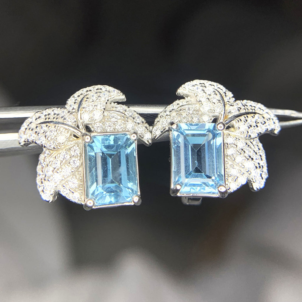 Boucles d'Oreilles - Topaze Naturel & Argent S925 Plaqué Rhodium