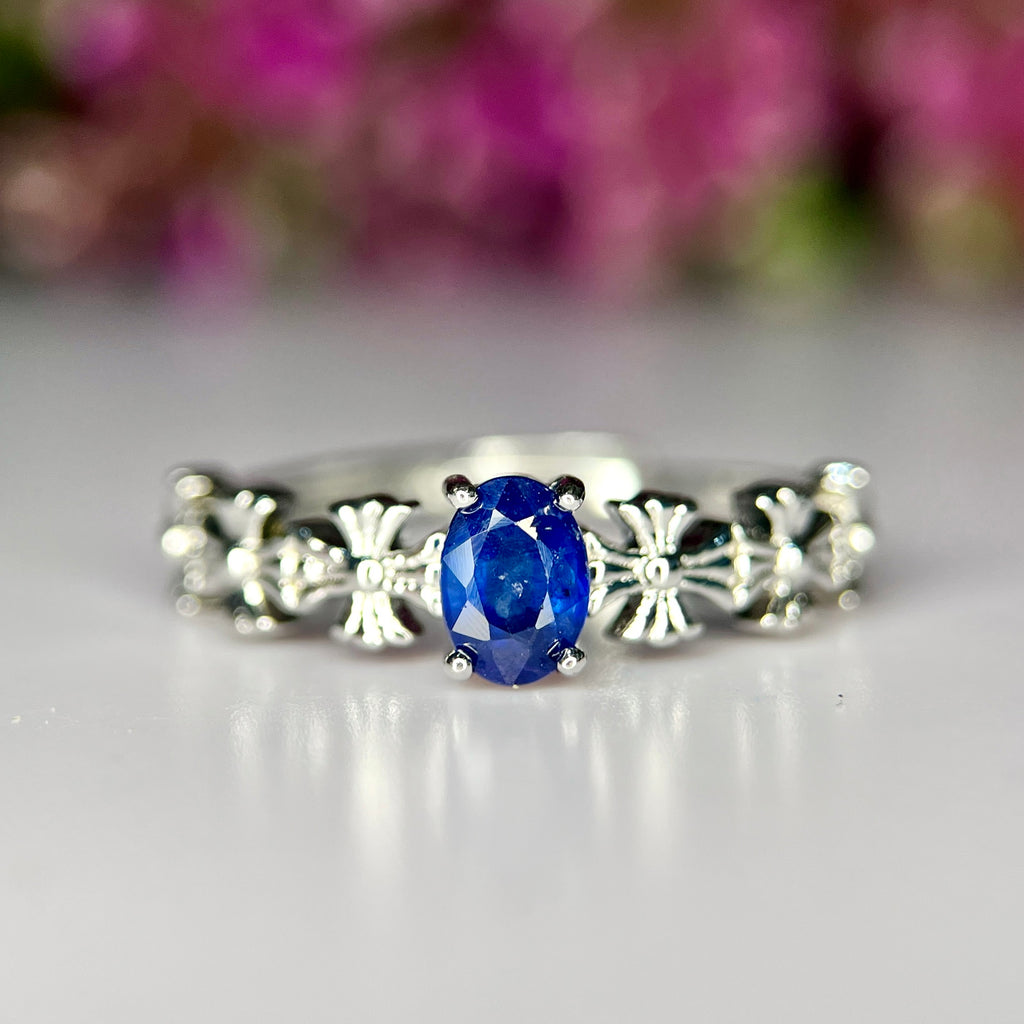 Bague d'Exception en Saphir Bleu Royal Naturel et Placage Rhodium