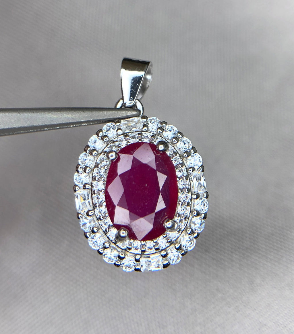 Splendide parure ornée de Rubis & Argent 925 Rhodié