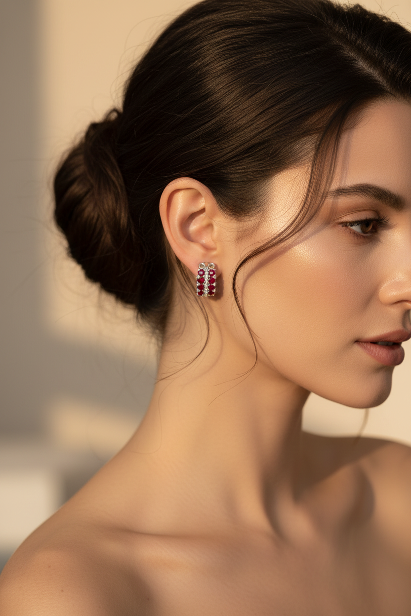 Boucles d'Oreilles - Rubis & Argent 925