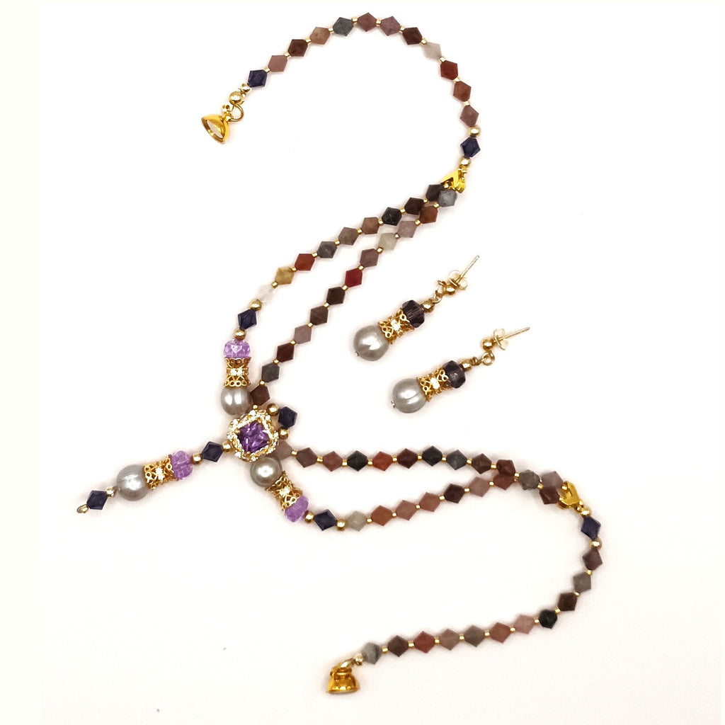 Ensemble Imperial Sparkle – Spinelle Multicolore, Perles Grises De Mer & Plaqué Or 18K