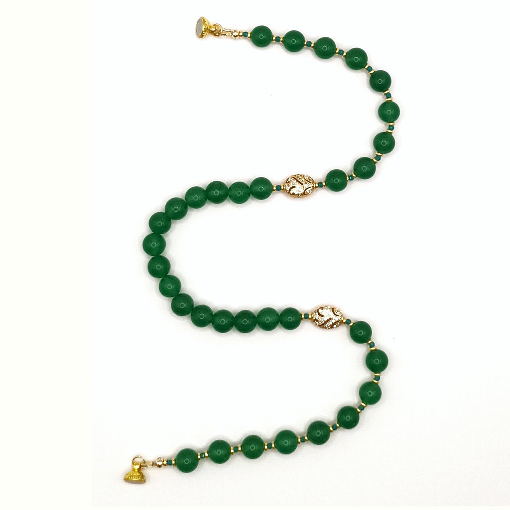Oasis Collier- Agate Verte & Laiton Finition Platine