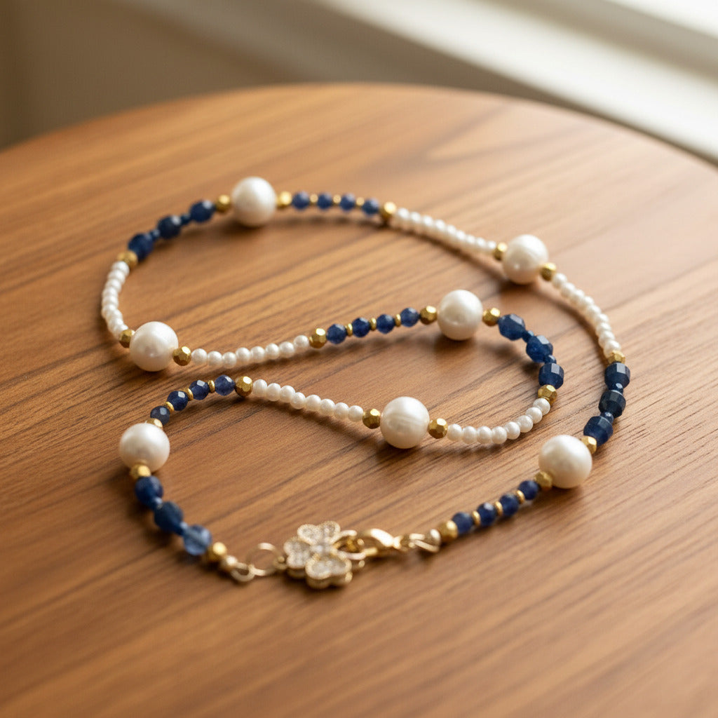 Kyanite Bleue Royale – Collier Artisanal & Perles – Laiton Plaqué or 18K