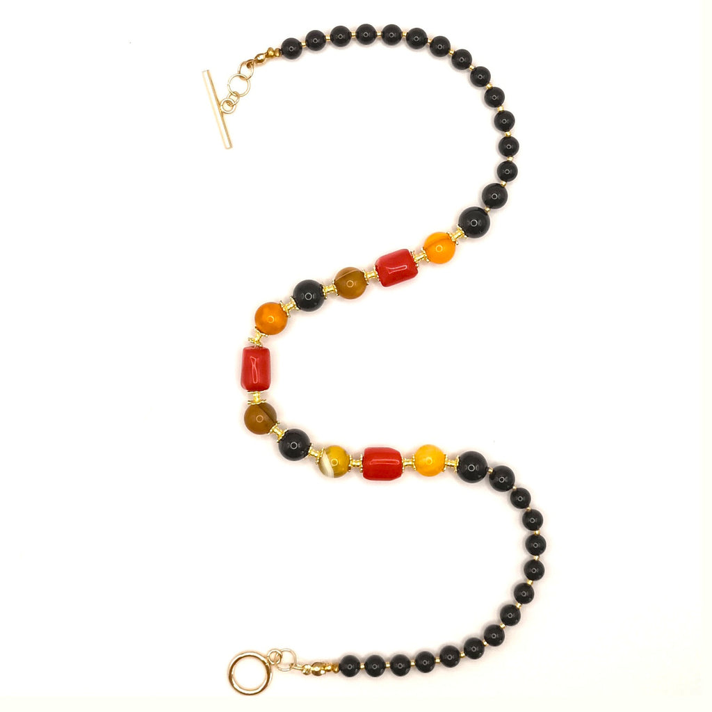 Volcanic Bumblebee - Agate Bumblebee Rare, Corail Rouge & Onyx Noir