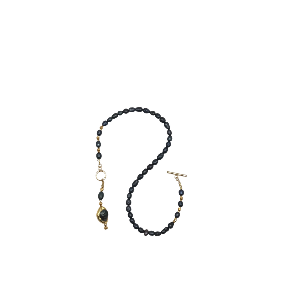 Mystic Baroque Collier - Perles Noires & Acier Inoxydable