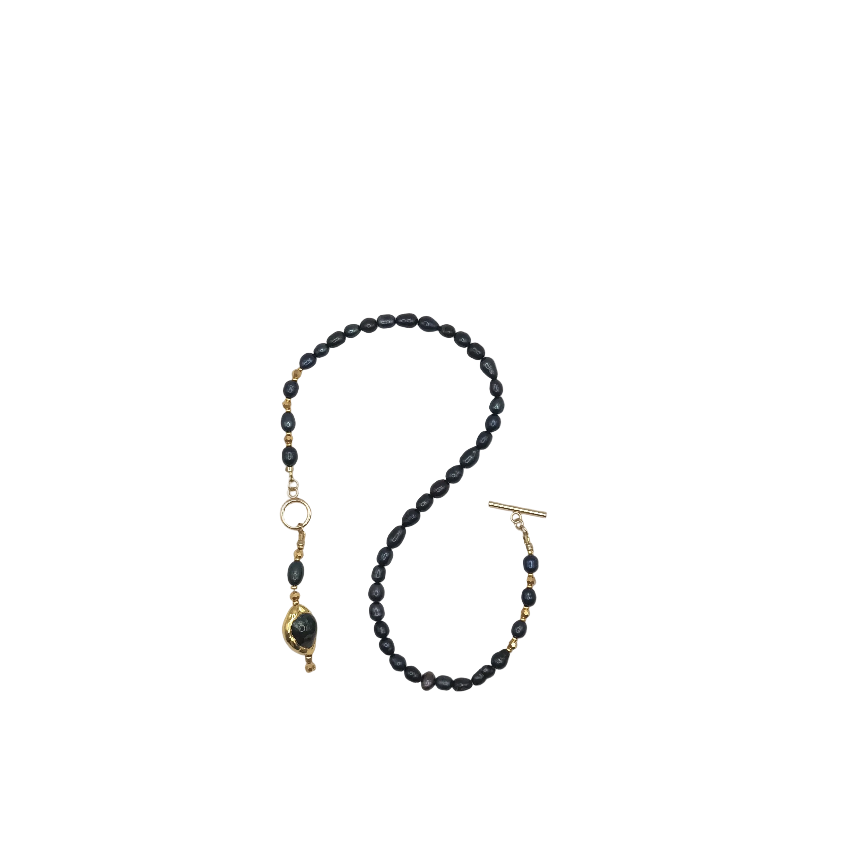 Mystic Baroque Collier - Perles Noires & Acier Inoxydable