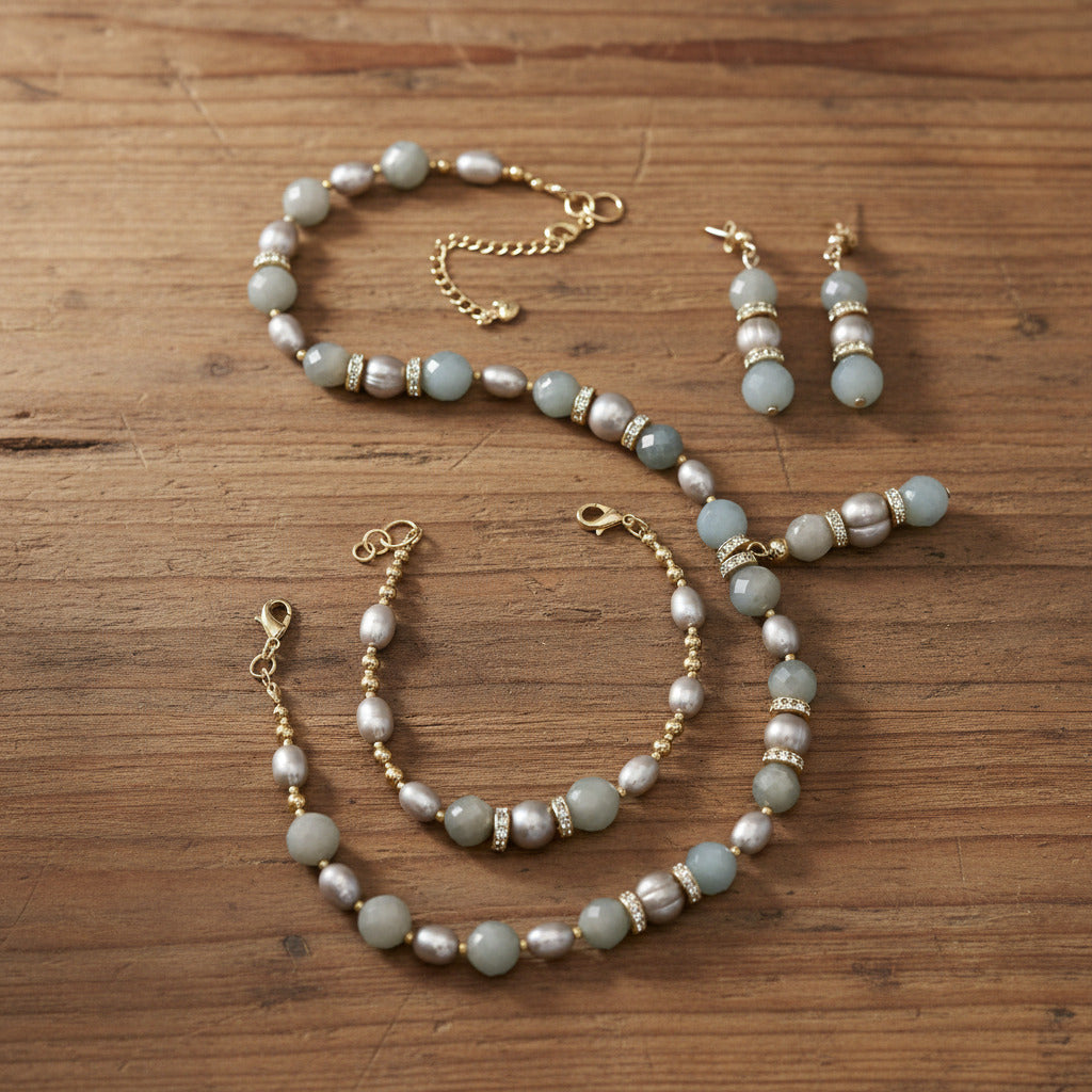 Ocean Serenity Parure - Aigue-Marine & Plaqué Or