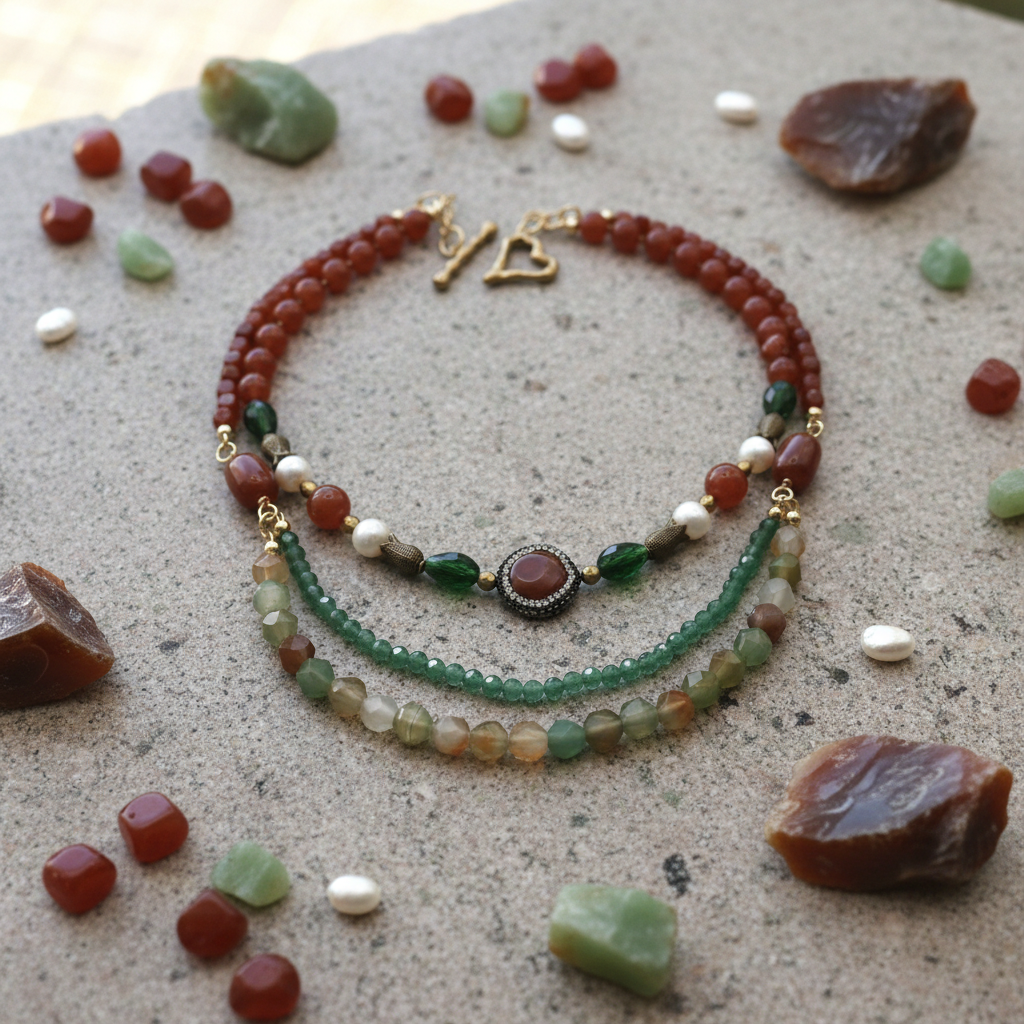 Mediterranean Heritage Collier - Agate & Plaqué Or 18K