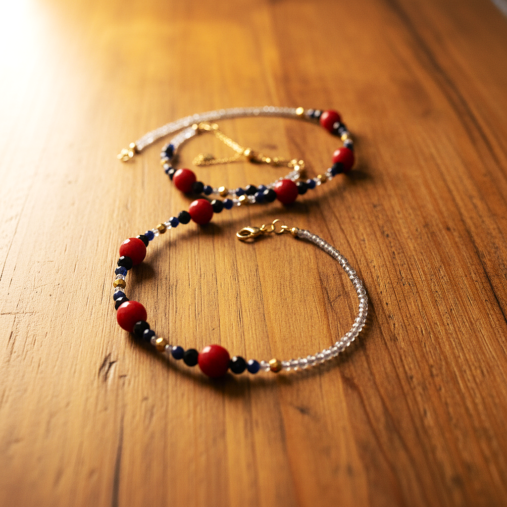 Scarlet Mystic Ensemble - Agate Corail Rouge & Plaqué Or