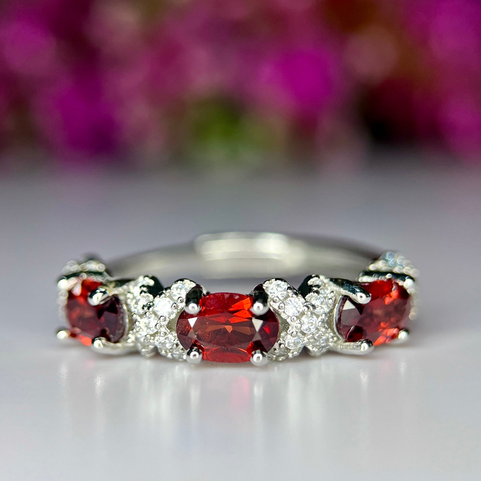 Bague - Garnet Naturel Éclatant & Rhodium Plated
