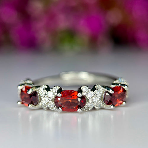 Bague - Garnet Naturel Éclatant & Rhodium Plated