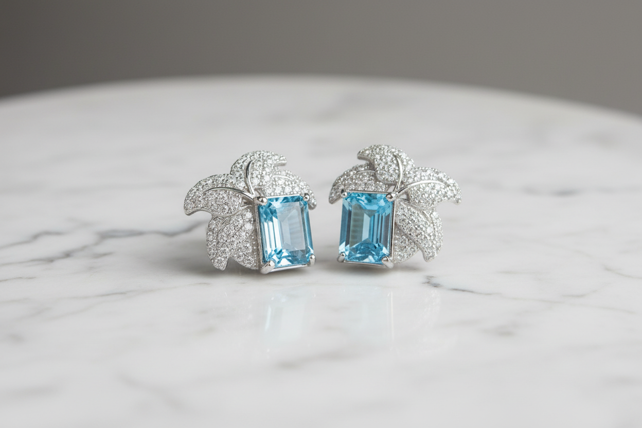 Boucles d'Oreilles - Topaze Naturel & Argent S925 Plaqué Rhodium