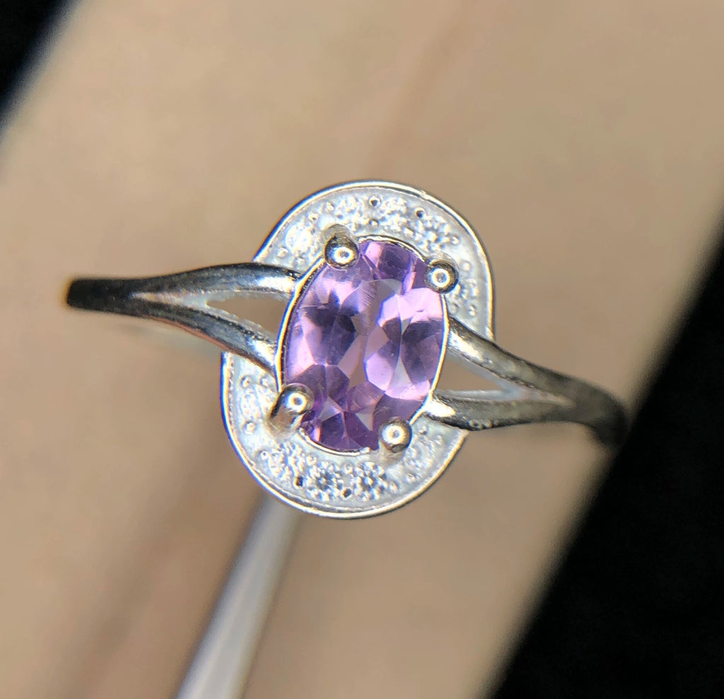 Bague avec améthyste naturelle et zircons (CZ) Argent 925 Rhodié