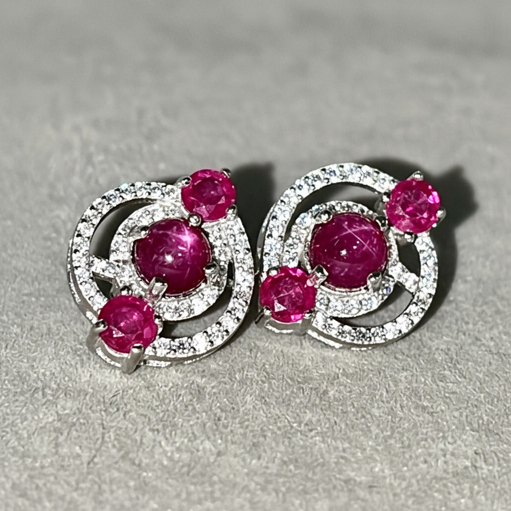 Boucles d'oreilles "Étoile Pourpre" - Rubis Étoilé & Argent S925