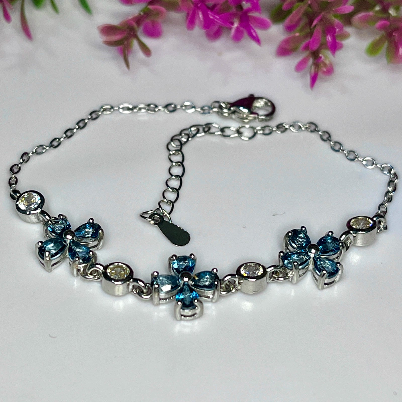 Bracelet Éclat Océanique - Topaze London Blue & Argent Rhodié