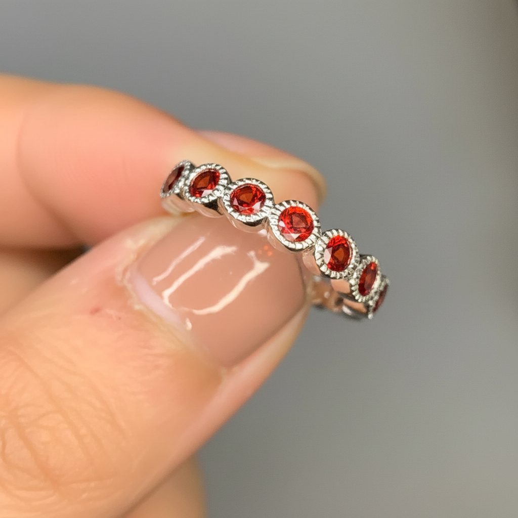 Parure Tennis - Grenat Rhodolite 41 Ct & Argent 925 Rhodié