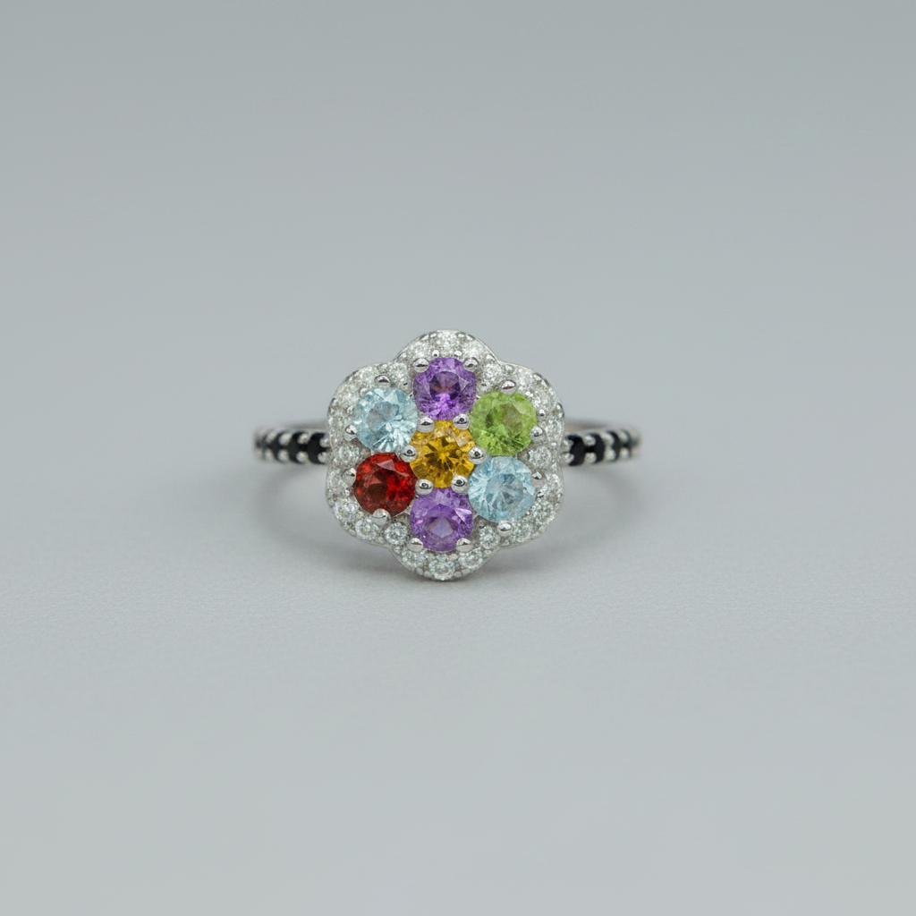 Bague Fleur Multicolore - Multi-pierres & Argent 925