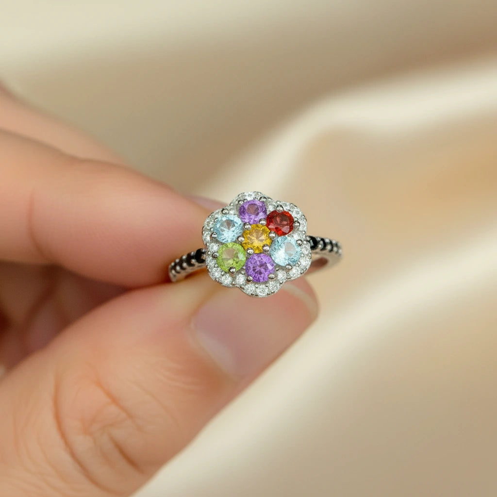 Bague Fleur Multicolore - Multi-pierres & Argent 925
