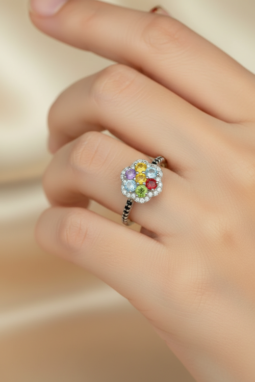 Bague Fleur Multicolore - Multi-pierres & Argent 925