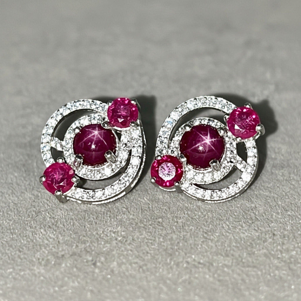 Boucles d'oreilles "Étoile Pourpre" - Rubis Étoilé & Argent S925