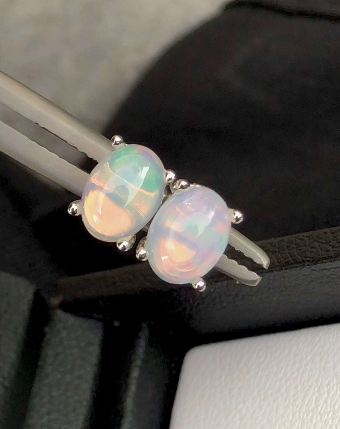 Boucles D'oreilles Puces Opale Naturelle Multicolore - Argent 925