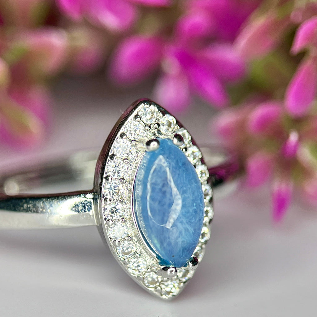 Bague ajustable en Aigue-marine Naturelle et Argent Rhodié
