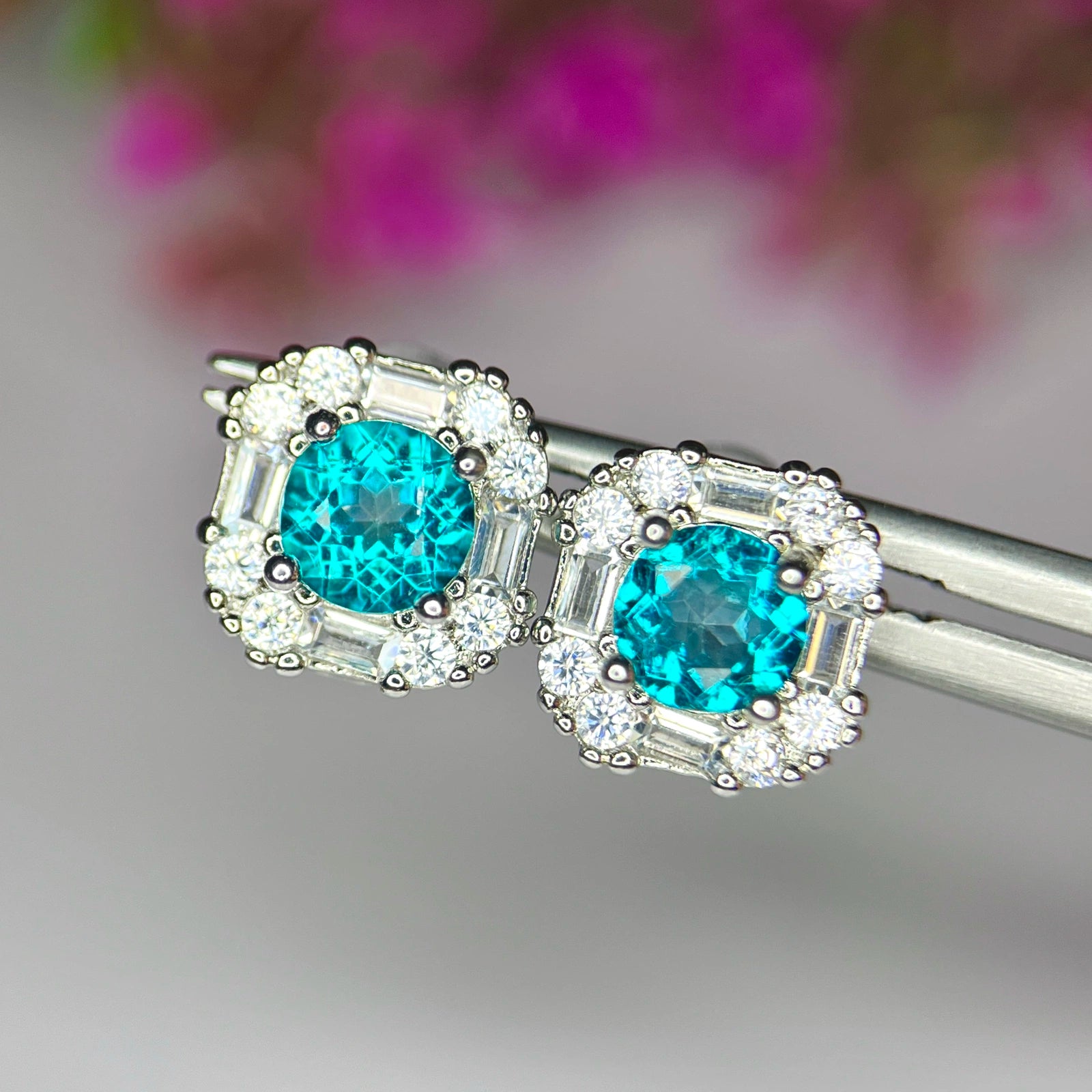 Boucles d'Oreilles - Apatite Néon & Métal Rhodié