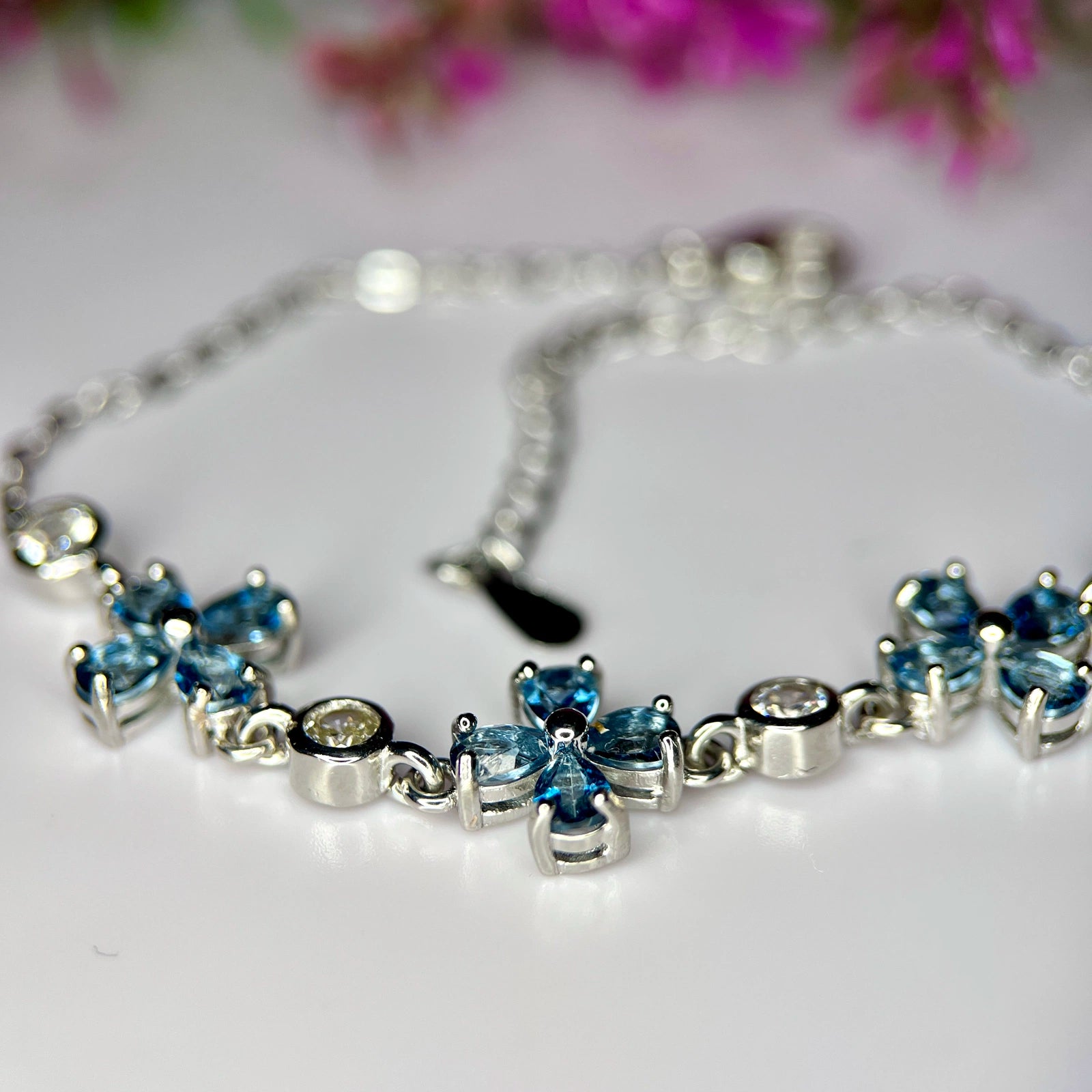 Bracelet Éclat Océanique - Topaze London Blue & Argent Rhodié