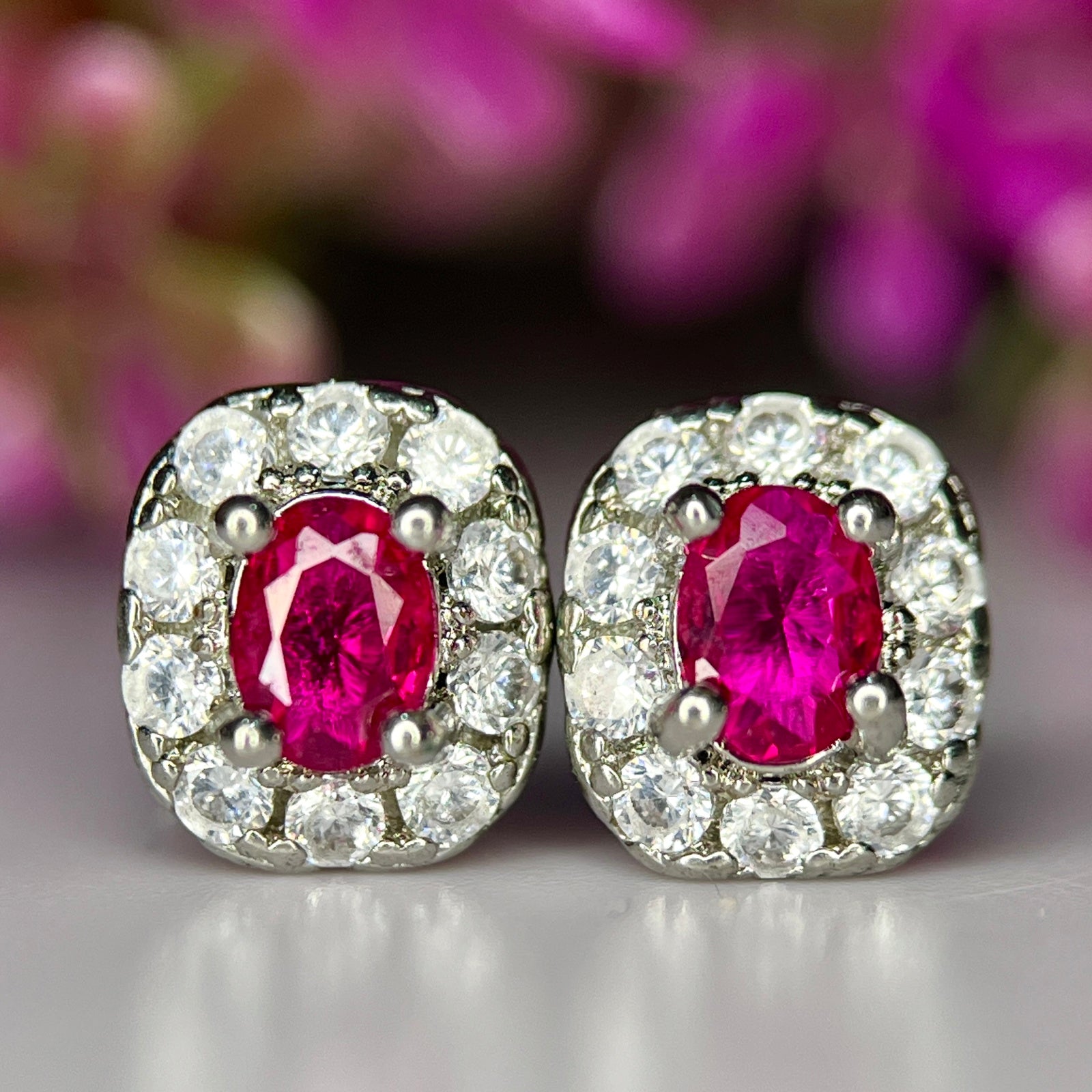 Boucles d'oreilles Rubis Éclatant - Rubis & Zirconium sur Argent Rhodié