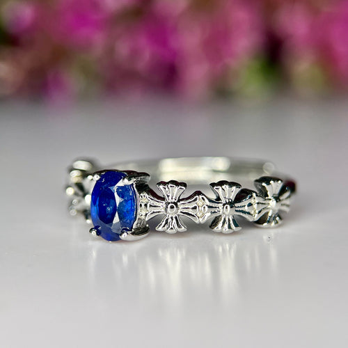 Bague d'Exception en Saphir Bleu Royal Naturel et Placage Rhodium