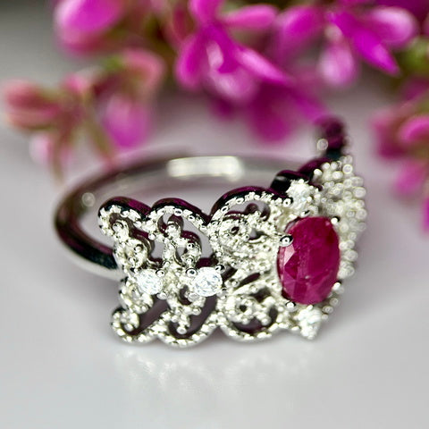 Bague "Altesse Royale" - Rubis Naturel & Finition (CZ) Rhodium Plated