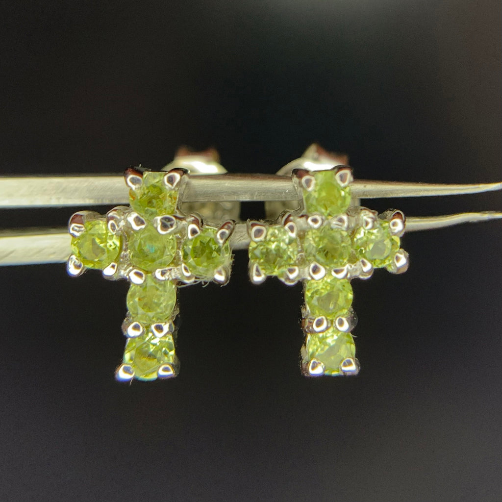 Boucles d'oreilles Croix de Lumière - Péridot & Argent 925 placage Rhodium