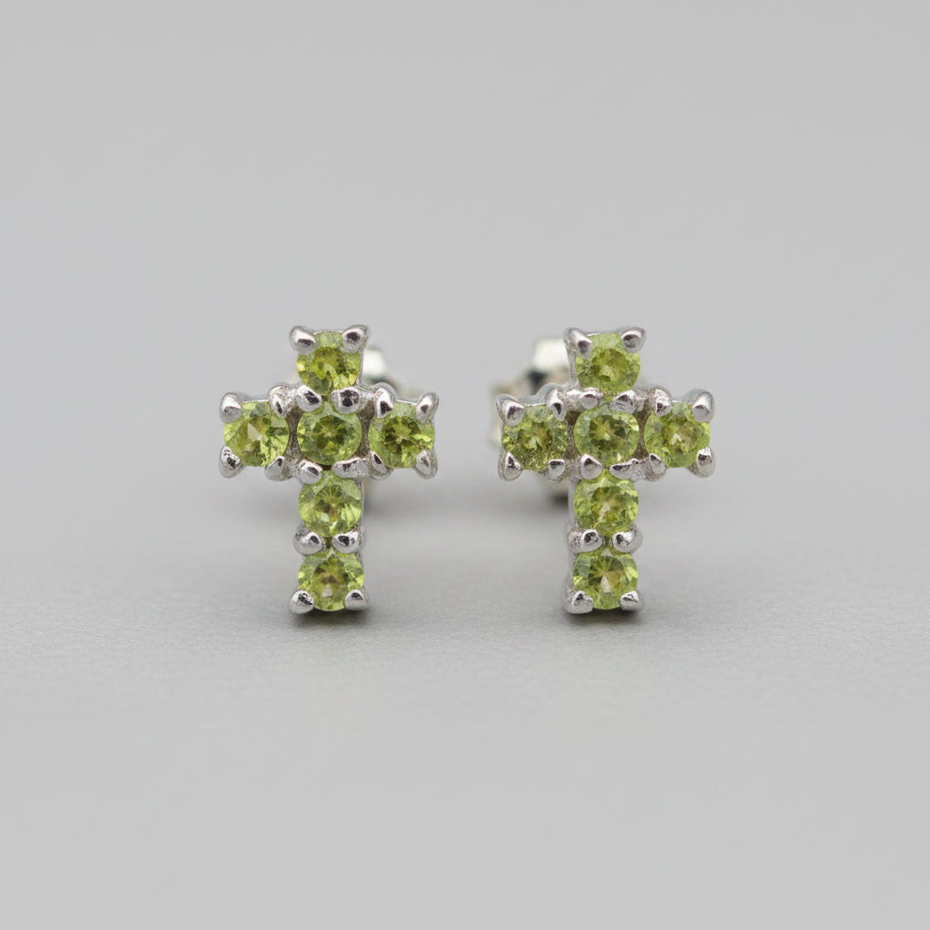 Boucles d'oreilles Croix de Lumière - Péridot & Argent 925 placage Rhodium