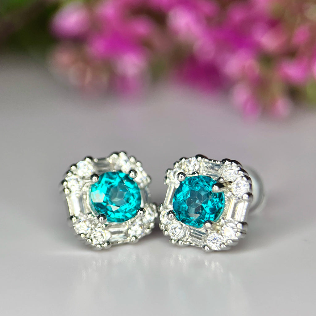 Boucles d'Oreilles - Apatite Néon & Métal Rhodié