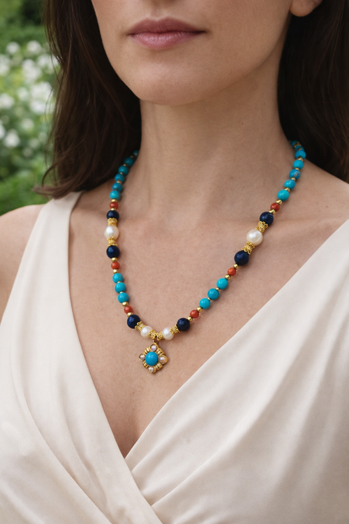 Azure - Perles De Culture, Lapis-Lazuli & Acier Plaqué Or 18K