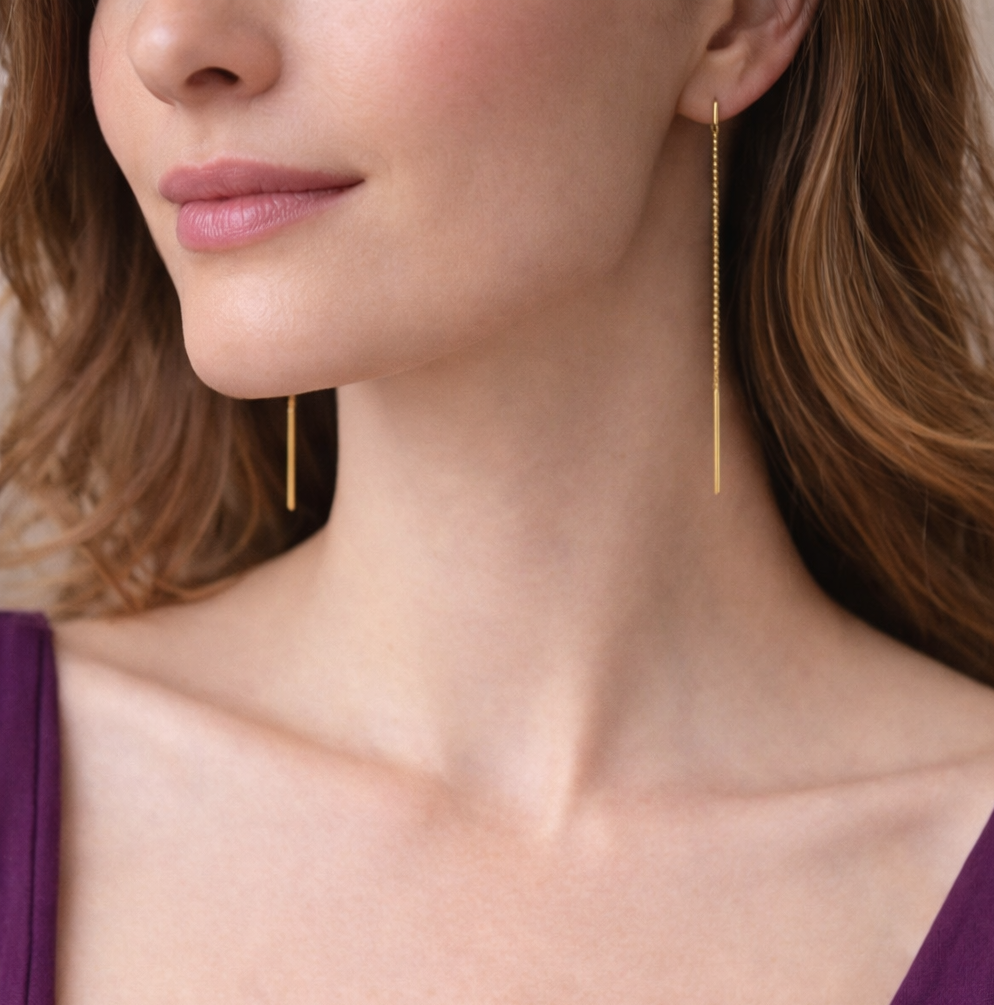 Boucles D'oreilles Pendantes - Argent Sterling 925 & Plaqué Or 14k
