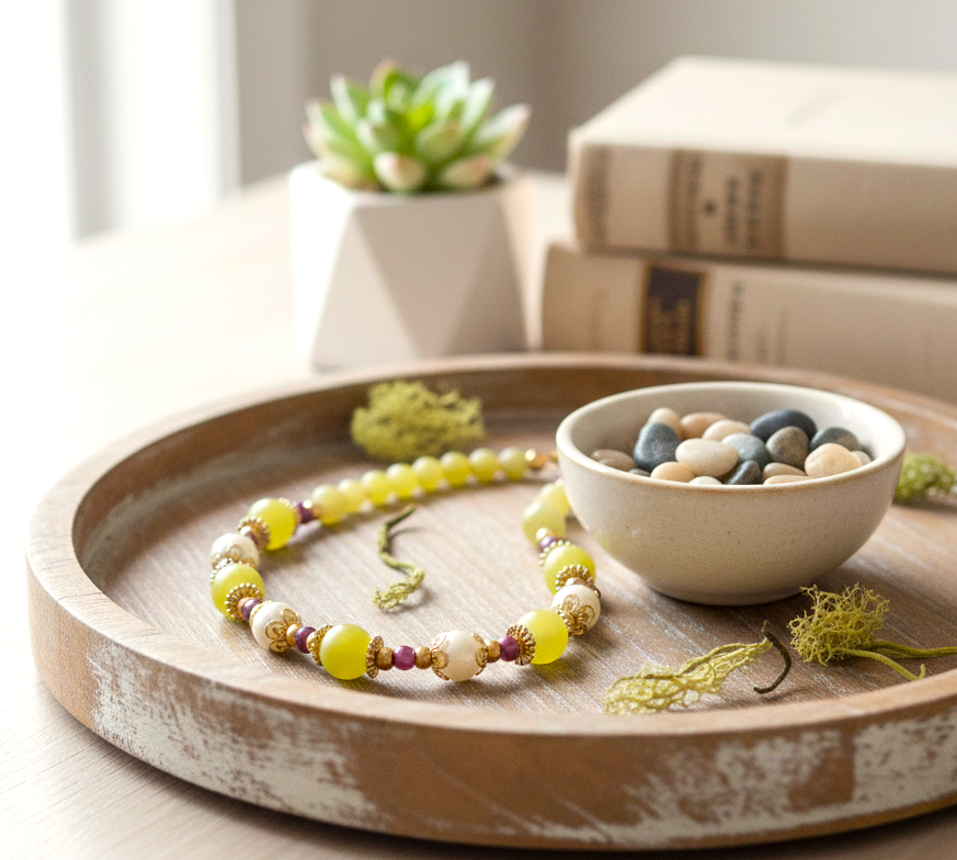 Lemon Harmony Collier- Jade Citron, Laiton Argent plaquée Or et Argent S925