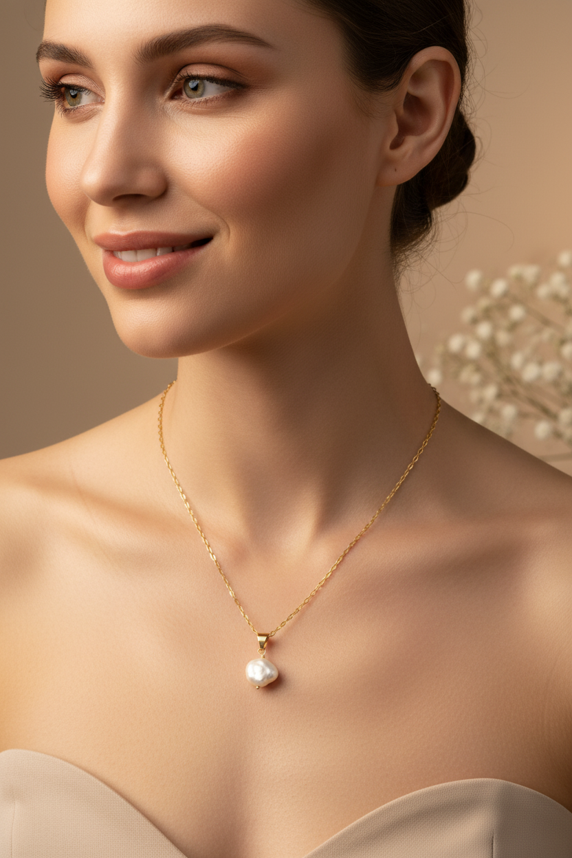 Pearl Paperclip Drop - Perle Naturelle & Argent S925 Plaqué Or