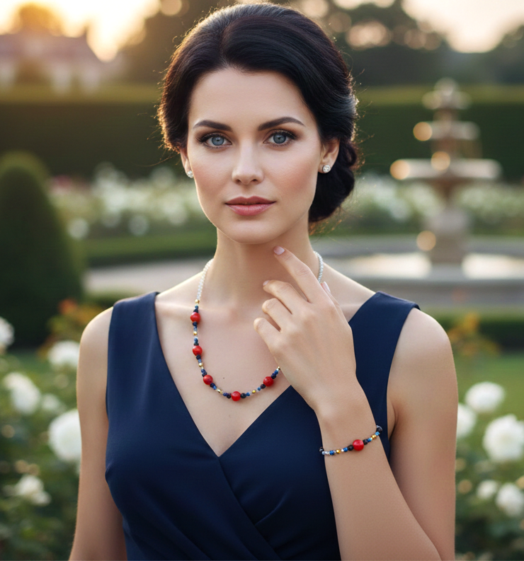 Scarlet Mystic Ensemble - Agate Corail Rouge & Plaqué Or