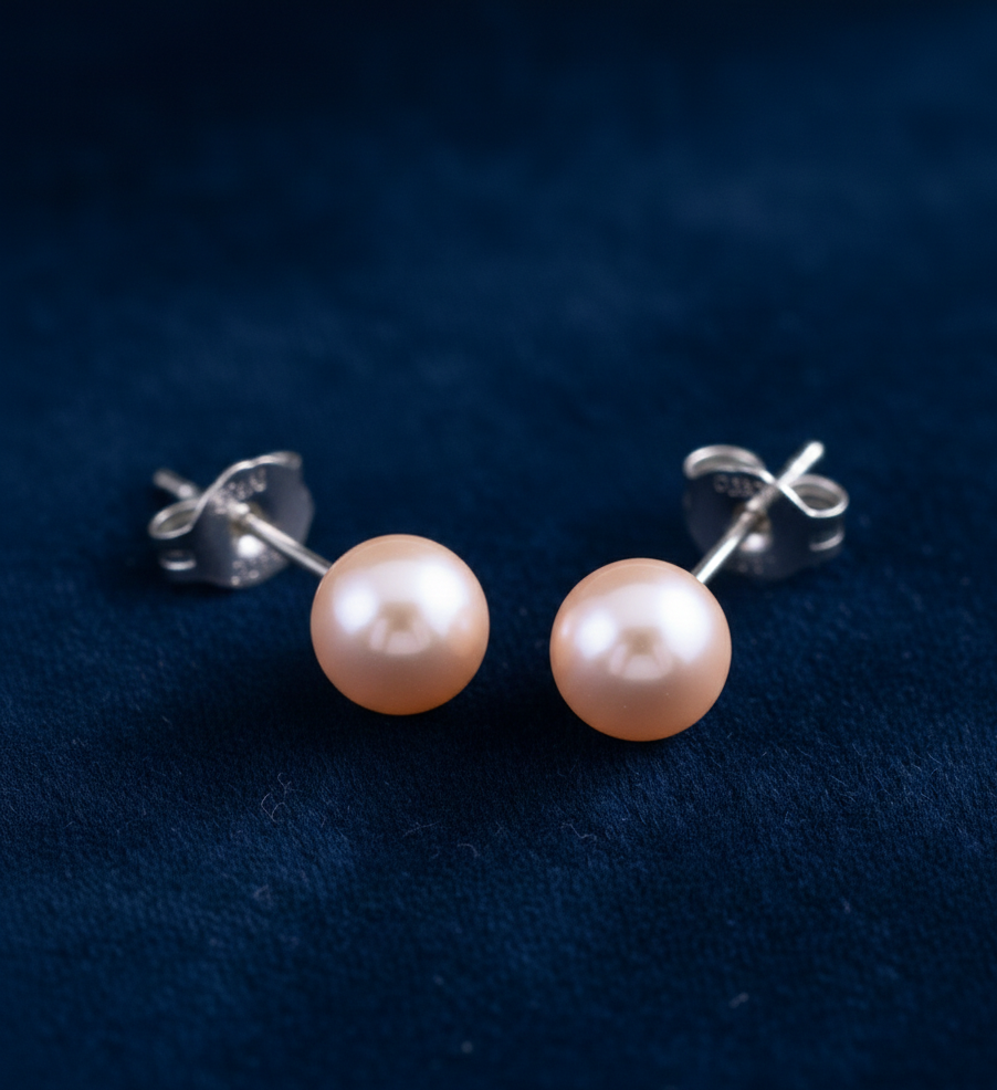 Peach Luster Studs - Perles De Culture Naturelles & Argent Plaqué Platine