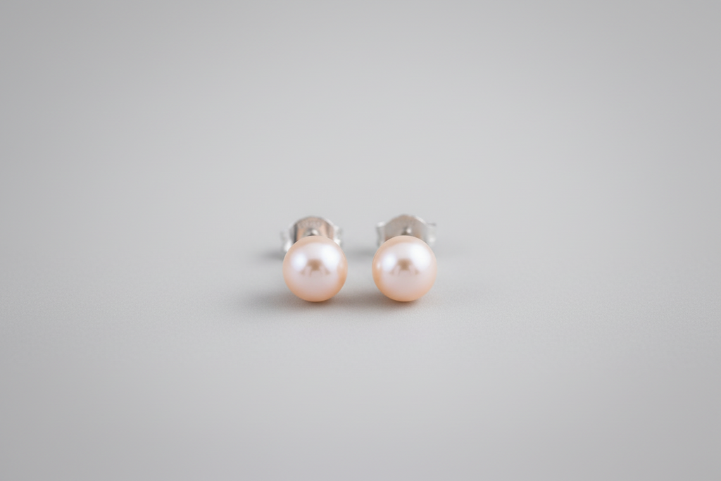 Peach Luster Studs - Perles De Culture Naturelles & Argent Plaqué Platine