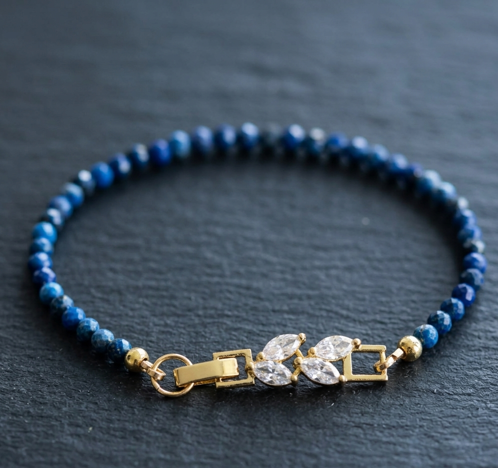 Bracelet - Lapis-Lazuli Facetté & Zirconium - Laiton Plaqué Or