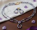 Amethyst & Fluorite Sparkle Set - Zircons Cubiques, Laiton & Acier Inoxydable Plaque d'or