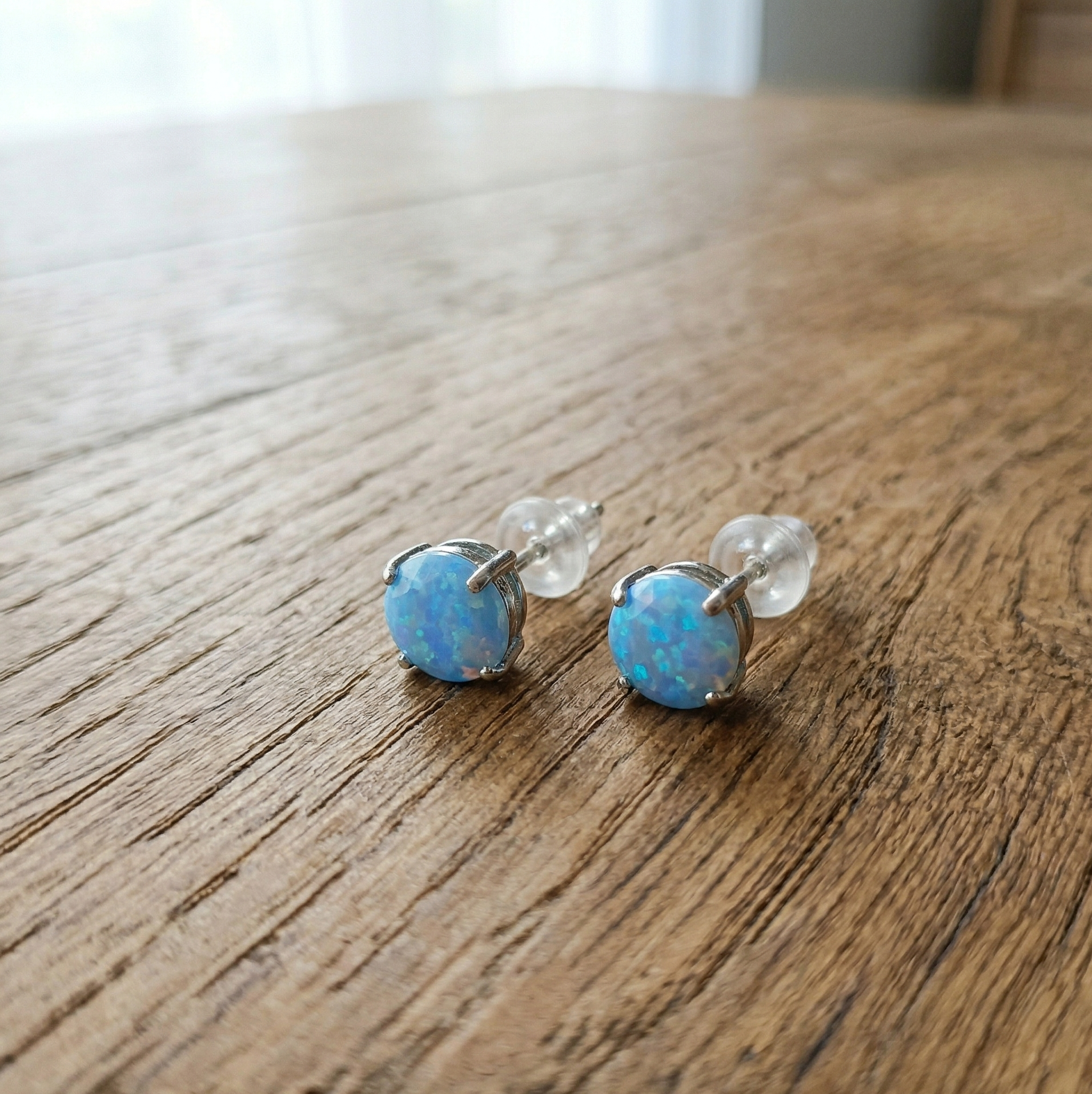 Boucles d'Oreilles Mystiques en Opale Bleue - Argent Fin 925