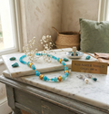 Collier Agates Bleues & Verre D'or – Acier Inoxydable Plaqué Or