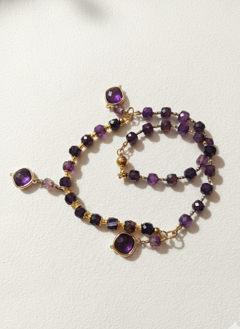 Violet Majesty - Améthyste Naturelle & Argent Plaqué Or