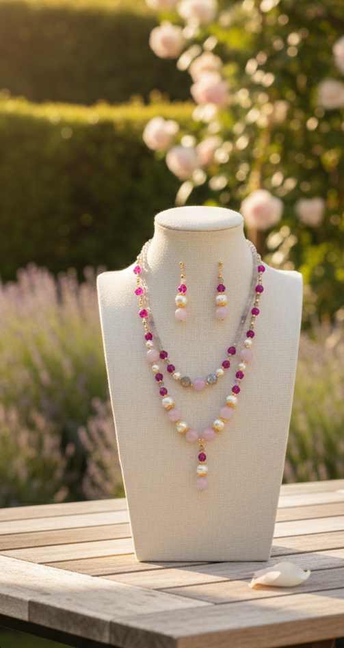 Garden Romance Ensemble- Quartz Rose & Argent S925 Doré