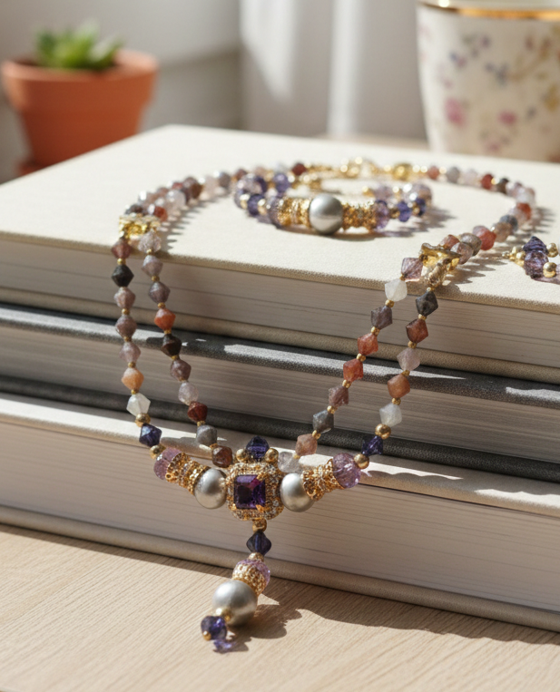 Ensemble Imperial Sparkle – Spinelle Multicolore, Perles Grises De Mer & Plaqué Or 18K